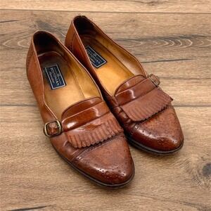Bostonian Florentine Mens Size 8 Brown Leather Vintage Monk Strap Kiltie Loafers